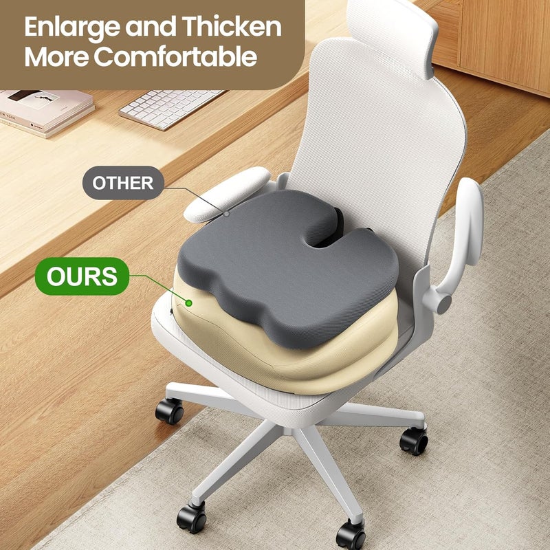 Benazcap Large Seat Cushion for Office Chair Memory Foam Coccyx Pain Relief Cushion Pillow for Back Support Non-Slip Seat Pad for Office Desk, Car Seat, Wheelchair, Sciatica-Beige - Image 3